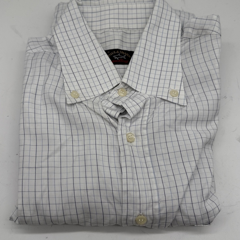 Paul & Shark Navy and White Grid Shirt